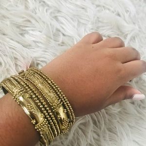 Gold Diamond Patterned Bangle Set